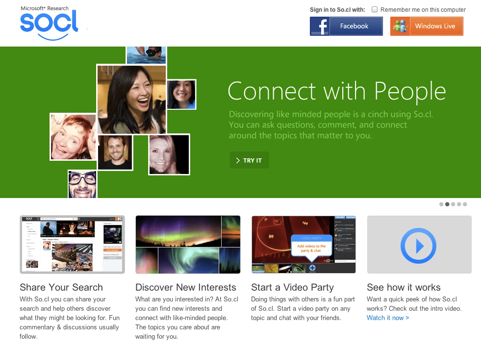 Microsoft So.cl Social Network Homepage (2012)